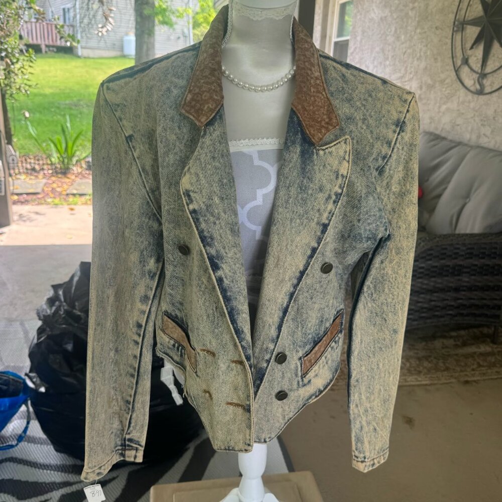 Vintage Washed Pocket Denim Blazer main image 1